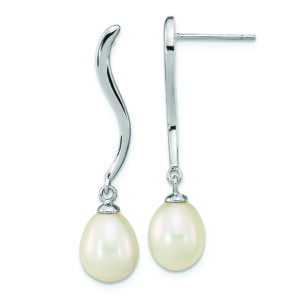Sterling Silver Rhodium-plated 7x9mm Teardrop FWC Pearl Dangle Earrings
