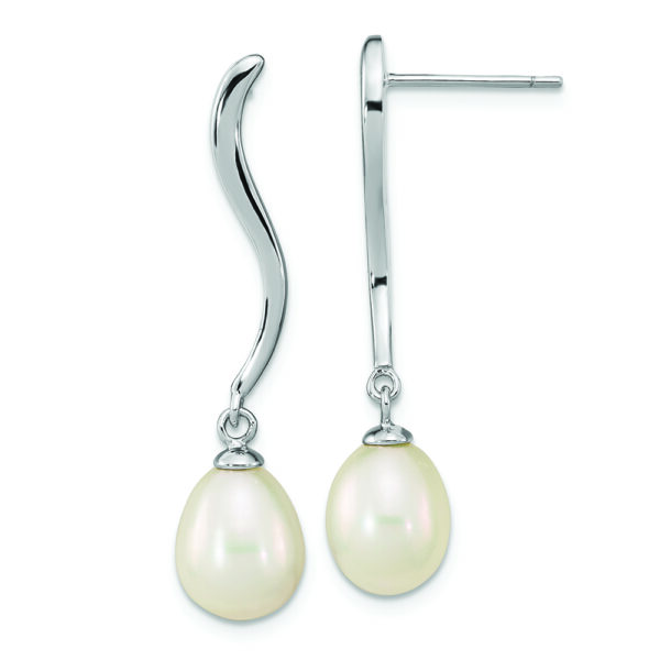 Sterling Silver Rhodium-plated 7x9mm Teardrop FWC Pearl Dangle Earrings