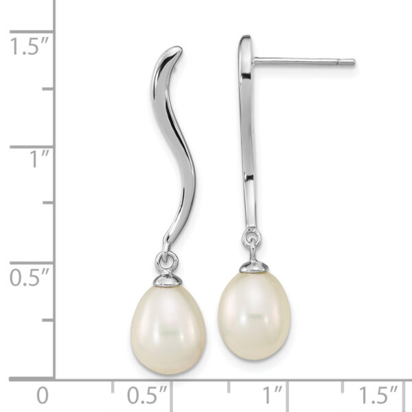 Sterling Silver Rhodium-plated 7x9mm Teardrop FWC Pearl Dangle Earrings - Image 3