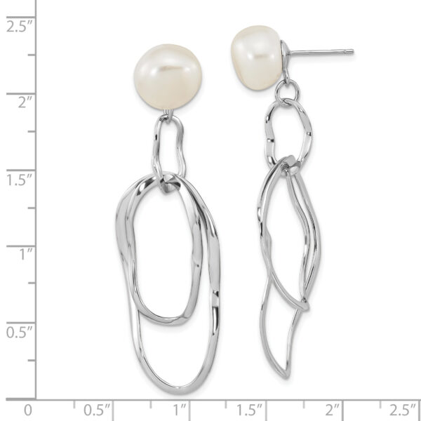 Sterling Silver Rhod-plated 10-11mm White Baroque FWC Pearl Dangle Earrings - Image 3