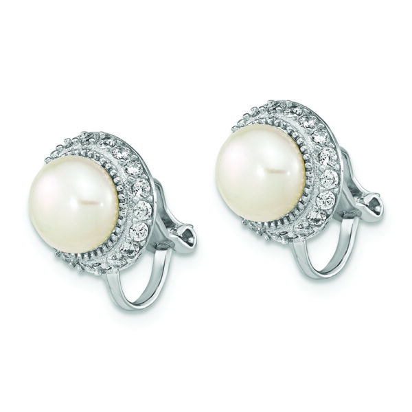 Sterling Silver Rhodium-plated 7-8mm Button FWC Pearl Non-pierced Earrings - Image 2