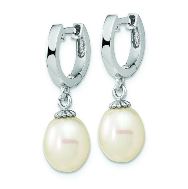 Sterling Silver Rhodium-plated 8-9mm White Teardrop FWC Pearl Earrings - Image 2