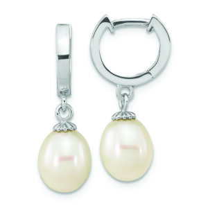 Sterling Silver Rhodium-plated 8-9mm White Teardrop FWC Pearl Earrings