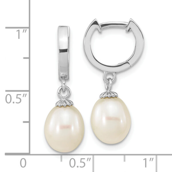 Sterling Silver Rhodium-plated 8-9mm White Teardrop FWC Pearl Earrings - Image 3