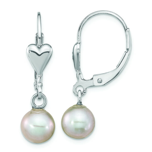 Sterling Silver RH-plated 6-7mm Grey FWC Pearl Heart Leverback Earrings