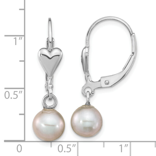 Sterling Silver RH-plated 6-7mm Grey FWC Pearl Heart Leverback Earrings - Image 3