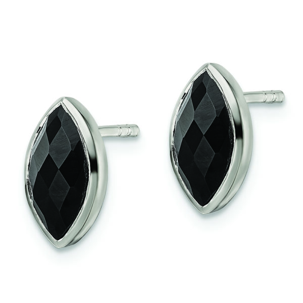 Sterling Silver Polished Marquise Onyx Post Earrings - Image 2