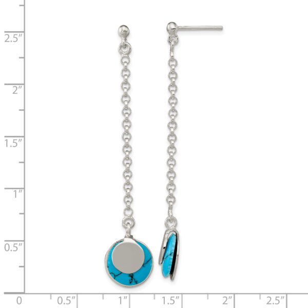Sterling Silver Polished Reconstituted Turquoise Chain Dangle Post Earrings - Image 3