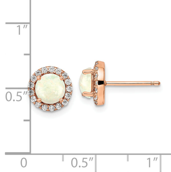 Sterling Silver Rose-tone Polished Created Opal & CZ Halo Post Earrings - Image 3