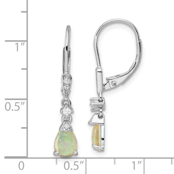 Sterling Silver RH-plated CZ & Created Opal Teardrop Leverback Earrings - Image 3