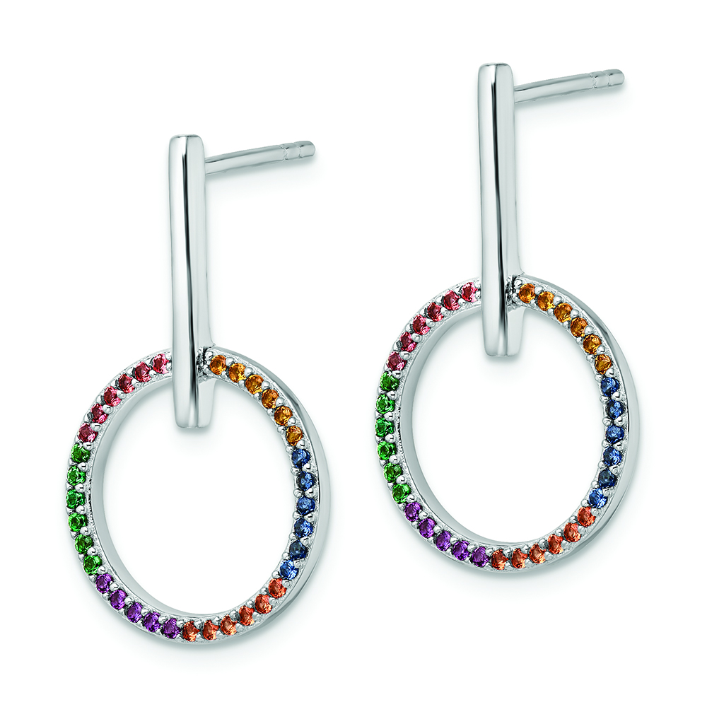 Sterling Silver Rh-plated Multi-color Nano Crystal Circle Post Earrings - Image 2