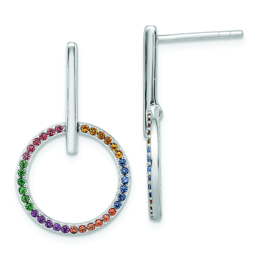 Sterling Silver Rh-plated Multi-color Nano Crystal Circle Post Earrings