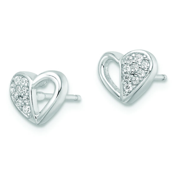 Sterling Silver Rhodium-plated CZ Heart Post Earrings - Image 2