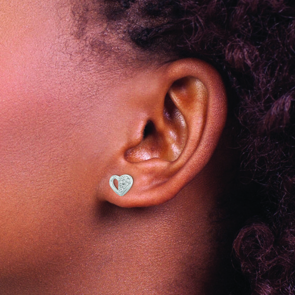 Sterling Silver Rhodium-plated CZ Heart Post Earrings - Image 3