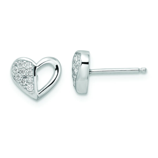 Sterling Silver Rhodium-plated CZ Heart Post Earrings