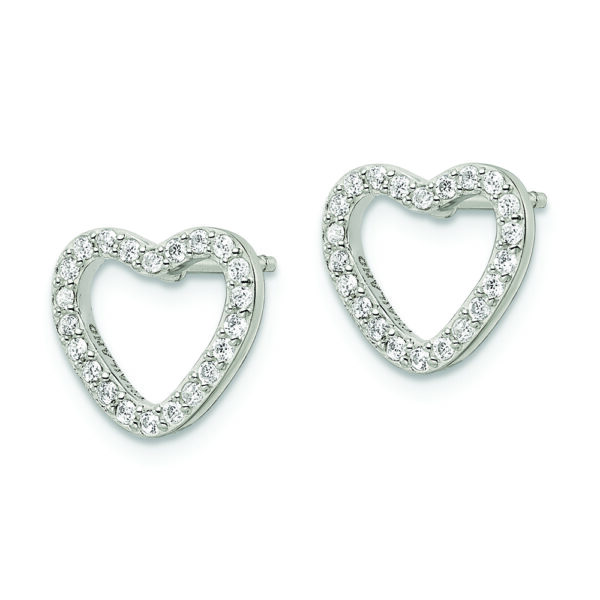 Sterling Silver CZ Heart Post Earrings - Image 2