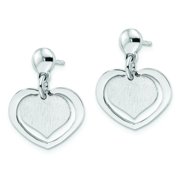 Sterling Silver Rhodium-plated Satin Heart in Heart Dangle Post Earrings - Image 2