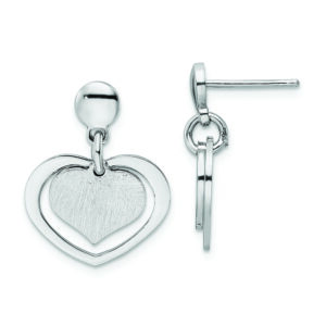 Sterling Silver Rhodium-plated Satin Heart in Heart Dangle Post Earrings