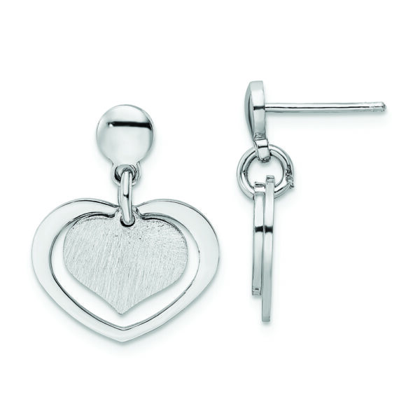 Sterling Silver Rhodium-plated Satin Heart in Heart Dangle Post Earrings