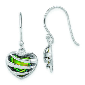 Sterling Silver RH-plated Abalone Heart Shephard Hook Earrings