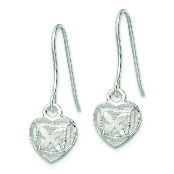 Sterling Silver Polished Hollow Heart Dangle Earrings - Image 2