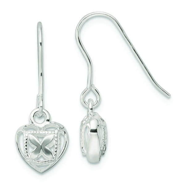 Sterling Silver Polished Hollow Heart Dangle Earrings