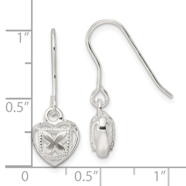 Sterling Silver Polished Hollow Heart Dangle Earrings - Image 3