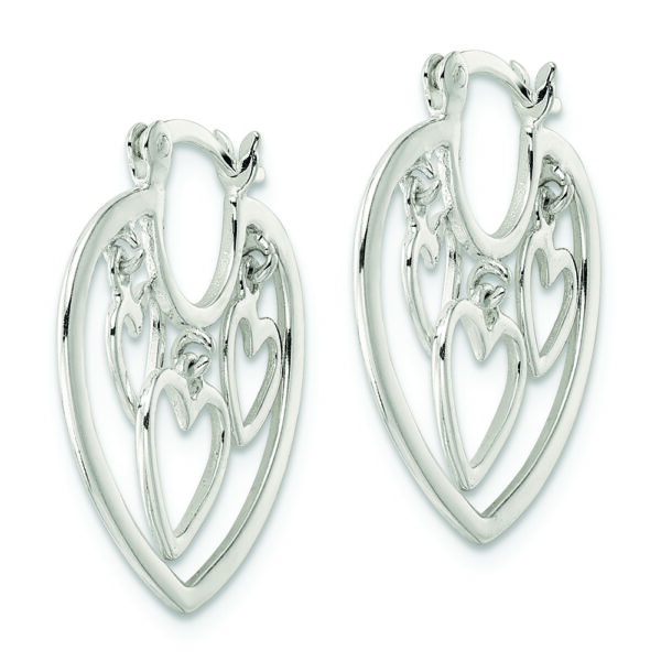 Sterling Silver 3-Hearts Hoop Earrings - Image 2