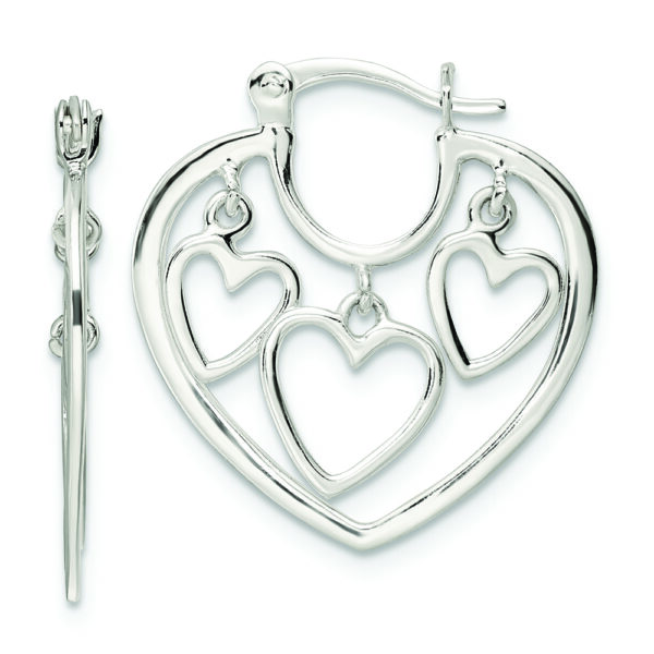 Sterling Silver 3-Hearts Hoop Earrings