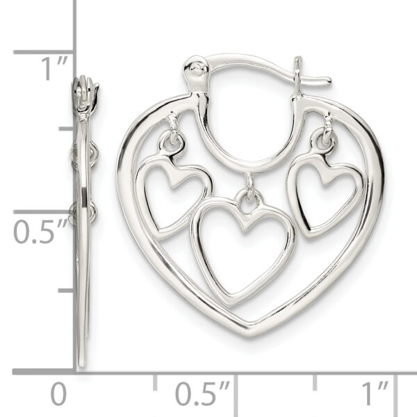 Sterling Silver 3-Hearts Hoop Earrings - Image 3