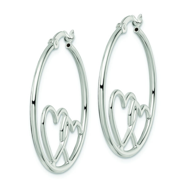 Sterling Silver Hearts Round 1.5x30mm Hoop Earrings - Image 2