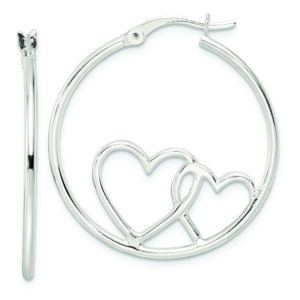 Sterling Silver Hearts Round 1.5x30mm Hoop Earrings