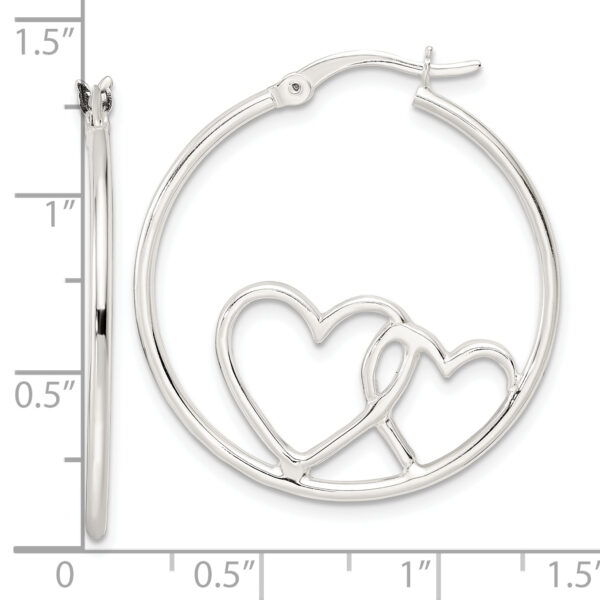 Sterling Silver Hearts Round 1.5x30mm Hoop Earrings - Image 3
