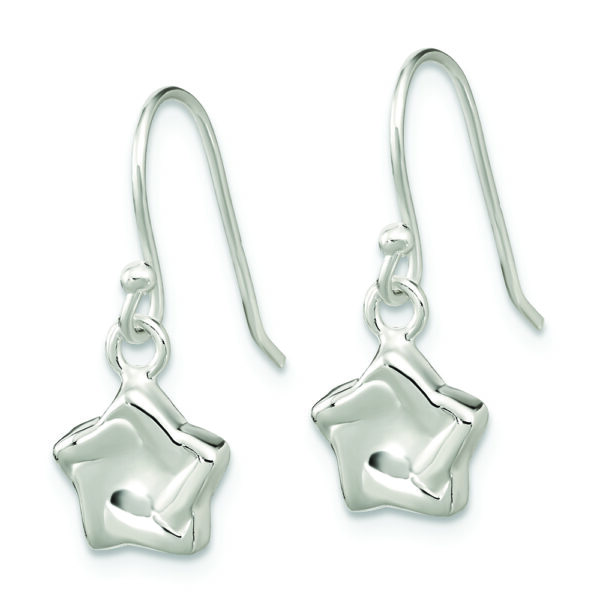 Sterling Silver Polished Star Dangle Shephard Hook Earrings - Image 2