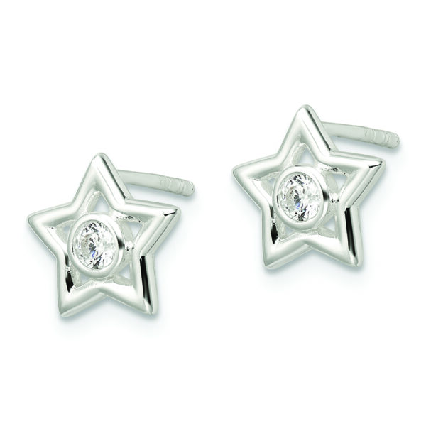 Sterling Silver Polished CZ Star Post Earrings - Image 2