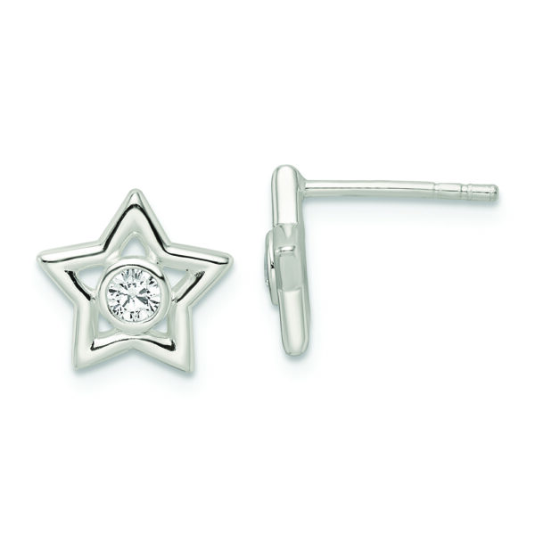 Sterling Silver Polished CZ Star Post Earrings