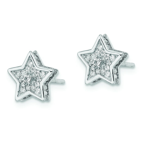Sterling Silver Polished Rhodium-plated CZ Star Post Earrings - Image 2