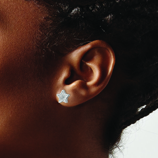 Sterling Silver Polished Rhodium-plated CZ Star Post Earrings - Image 3