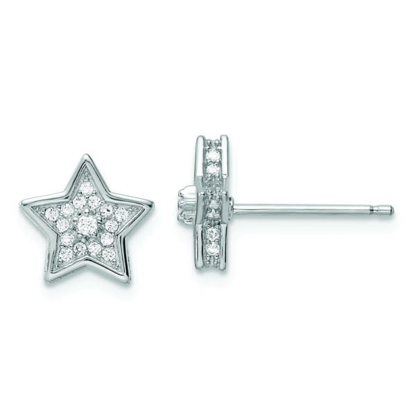 Sterling Silver Polished Rhodium-plated CZ Star Post Earrings