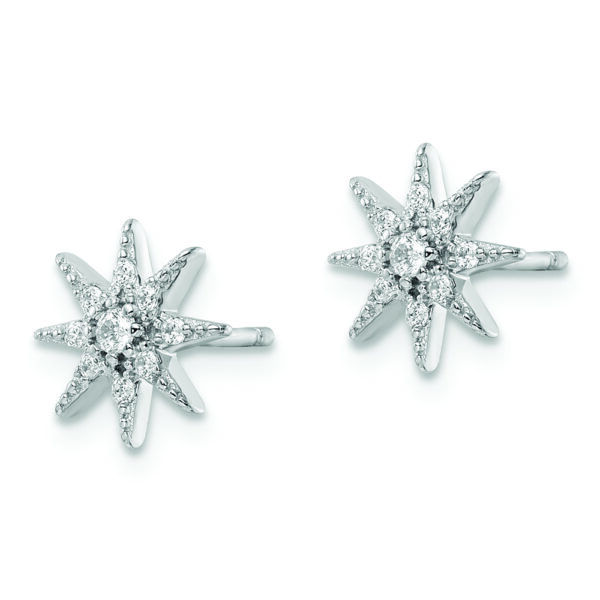Sterling Silver Rhodium-plated Polished CZ Star Post Earrings - Image 2