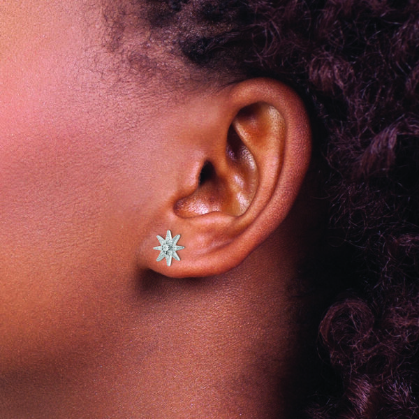 Sterling Silver Rhodium-plated Polished CZ Star Post Earrings - Image 3