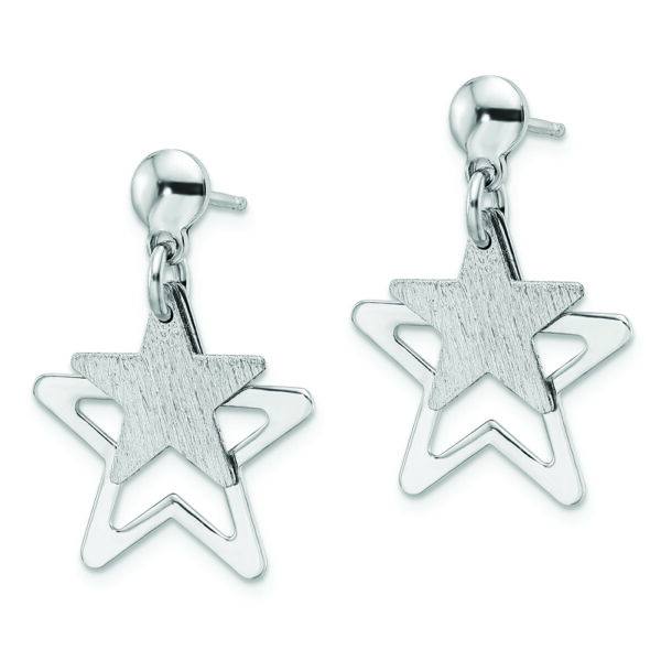 Sterling Silver Rhodium-plated Satin Star in Star Dangle Post Earrings - Image 2