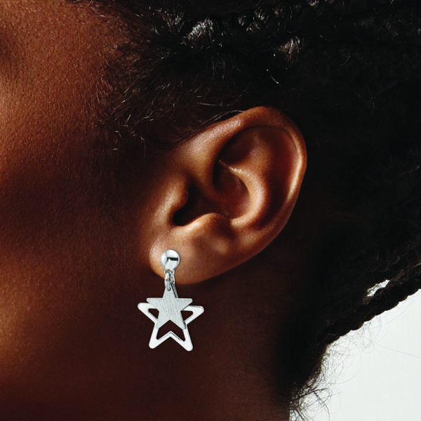 Sterling Silver Rhodium-plated Satin Star in Star Dangle Post Earrings - Image 3