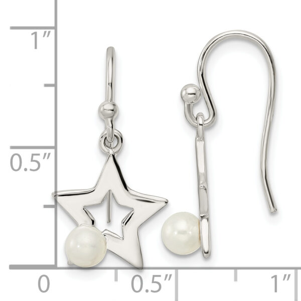 Sterling Silver Polished Imitation Pearl Star Shepherd Hook Earrings - Image 3