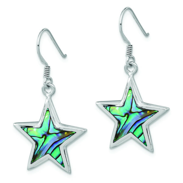 Sterling Silver Rhodium-plated Polished Abalone Star Dangle Earrings - Image 2