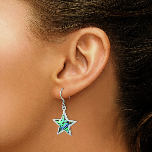 Sterling Silver Rhodium-plated Polished Abalone Star Dangle Earrings - Image 3