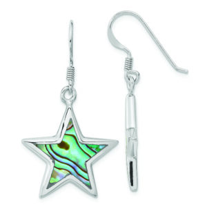 Sterling Silver Rhodium-plated Polished Abalone Star Dangle Earrings
