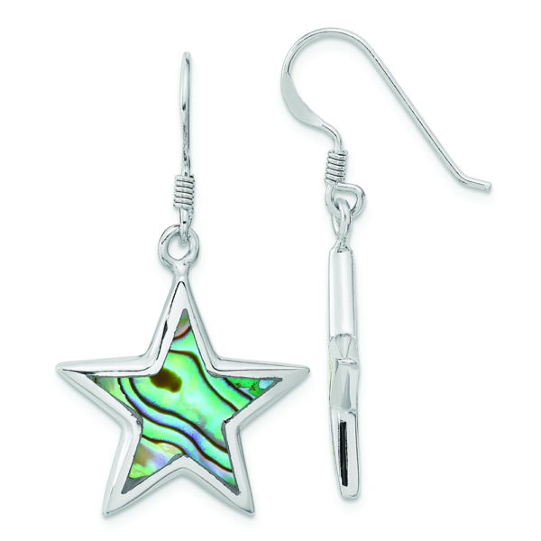 Sterling Silver Rhodium-plated Polished Abalone Star Dangle Earrings