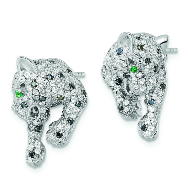 Sterling Silver Rhodium-plated Polished CZ Cheetah Post Earrings - Image 2