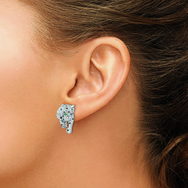 Sterling Silver Rhodium-plated Polished CZ Cheetah Post Earrings - Image 3